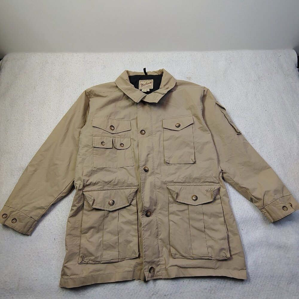 VINTAGE Woolrich Jacket Mens Size Large Khaki Safari Chore Coat 15248‎